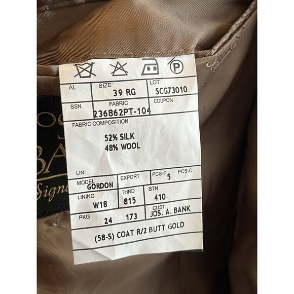 Jos A Banks Signature Gold Sports Coat Mens 39R Houndstooth Silk Wool Old Money - Picture 16 of 16